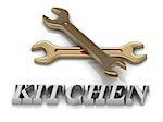 KITCHEN- inscription of metal letters and 2 keys on white background