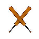 Crossed cricket bats in vintage design on white background