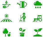green isolated agriculture icons set on white background