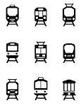 set of black train icons for passenger transportation industry