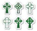 Celtic crosses white pattern set isolated on white