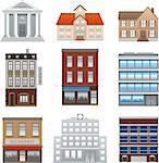 Buildings icons set isolated vector on white background
