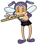 Bug And Flute - Colored Cartoon Illustration, Vector