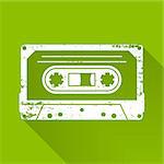 White retro scratched vector cassette silhouette icon isolated