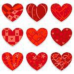 red hearts - love symbol, vector illustrations set