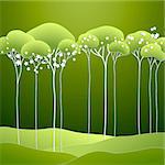 Vector illustration with stylized spring green trees