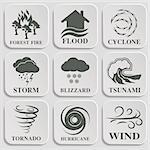 Natural disaster icons black set with tsunami snow storm thunder isolated vector illustration