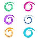 Spiral vector colorful brush strokes collection on white