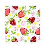 Pattern with strawberries and flowers vector illustration