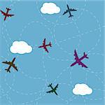 Cartoon airplane routes. Airplane path seamless pattern, background, vector seamless texture can be used for wallpaper, pattern fills, web page,background,surface.