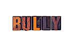 The word "Bully" written in isolated vintage wooden letterpress type on a white background.