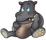 Foolish Blue Eyed Hippo Sitting - Colored Cartoon Illustration, Vector