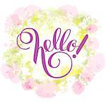 Hand Lettering "Hello!" Brush Pen lettering isolated on background. Handwritten vector Illustration. Background includes light spot imitating a  watercolor.