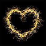 Vector gold heart with shiny sparkles on black background