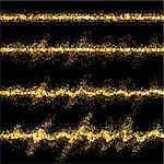 Set of seamless gold strips with sparkles on black background.  Vector illustration.
