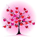 Valentine love tree, leaves from hearts, vector illustrations