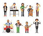 Musicians people flat vector illustration. Musician cartoon characters isolated on white background. Singer, guitarist, electro dj people vector icons. Musicians people cartoon cute style isolated