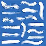 Big vector white brush strokes collection on blue