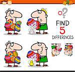 Cartoon Illustration of Finding Differences Educational Task for Preschool Children with Easter Theme