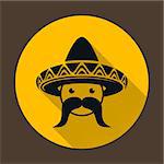 Mexican with sombrero and large moustache flat icon