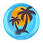 Sun and palm trees brush strokes vector illustration