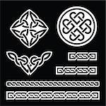 Set of traditional Celtic white symbols, knots, braids on white background