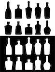 black and white isolated bottles silhouette set