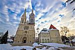 Zagreb cathedral winter daytime view, capital of Croatia
