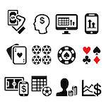 Winning money by gambling vector icons set isolated on white