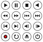 Black and white multimedia control button/icon set. Vector illustration