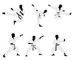 Vector illustration of a six karateka silhouettes