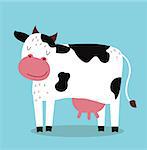 Cute cartoon cow vector illustration. Cartoon cow isolated on blue background. Cow, milk, farm pet animal. Vector cow farm animal. Cute cow vector illustration. Cow vector isolated