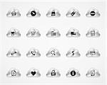 Shopping icons on detailed metallic cloud buttons