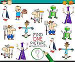 Cartoon Illustration of Educational Task of Find Single Element for Preschool Children