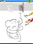 Cartoon Illustration of Drawing and Coloring Educational Task for Preschool Children with Koala Animal Character