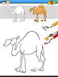 Cartoon Illustration of Finishing Drawing and Coloring Educational Task for Preschool Children with Camel Animal Character