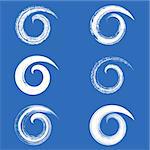 Spiral vector white brush strokes collection on blue