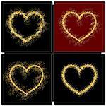 Set of Valentines day cards background with gold heart. Vector illustration