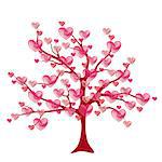 Valentine love tree, leaves from hearts, vector illustrations