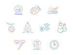 Christmas accessories and gifts. Winter holidays. Merry Xmas and Happy New Year. Stylish flat color line vector icons set. Elements of web design for business, website and mobile.