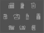 Gas station, fuel and petrol filling, electric charger station. Refill stations. Set of flat white line vector icons on black background. Web design elements for business, website and mobile.