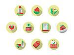 Winter celebrations attributes. Merry Christmas and Happy New Year holidays. Collection of round flat color vector icons. Web design elements for business, website and mobile.