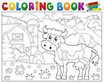 Coloring book cow near farm theme 1 - eps10 vector illustration.