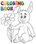 Coloring book Easter bunny with flower - eps10 vector illustration.
