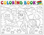 Coloring book horse near farm theme 1 - eps10 vector illustration.