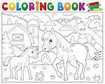 Coloring book horse with foal theme 2 - eps10 vector illustration.