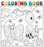 Coloring book with butterfly and bee - eps10 vector illustration.