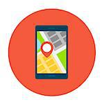 Smartphone with map on smartphone screen. Editable EPS format