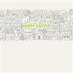 Happy Easter Line Art Icons Seamless Web Banner. Vector Illustration for Website banner and landing page. Spring Religious Holiday Modern Design.