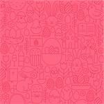 Thin Line Happy Easter Seamless Pink Pattern. Vector Website Design and Seamless Background in Trendy Modern Outline Style. Spring Holiday.